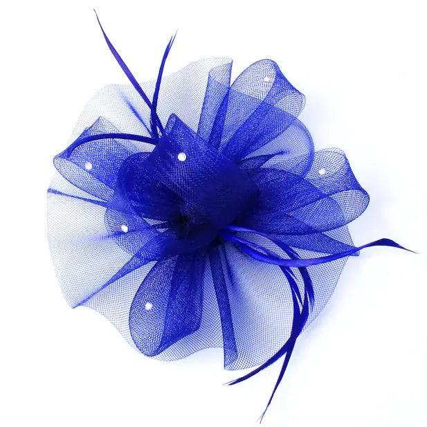 Dark blue net fascinator on a clip