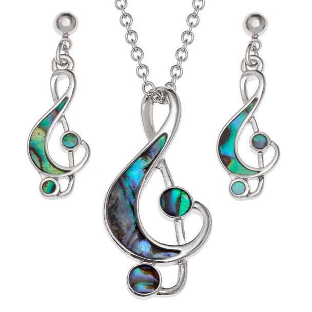 Treble clef note necklace and earring set