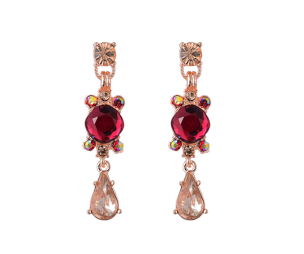 Long red drop chandelier earrings