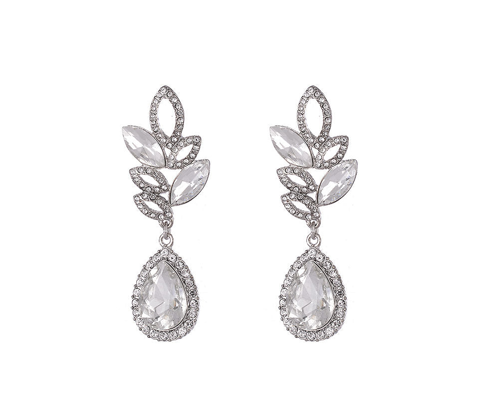 Silver vintage earrings with crystal and diamante