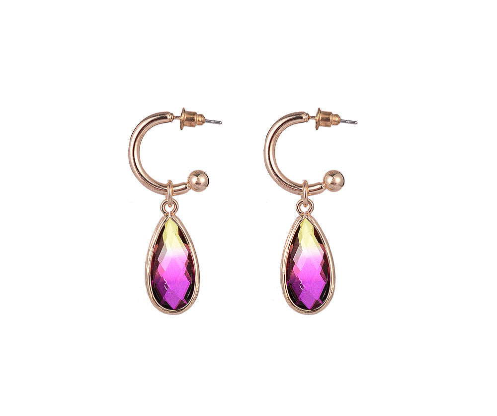 Purple and green gem tear drop earrings