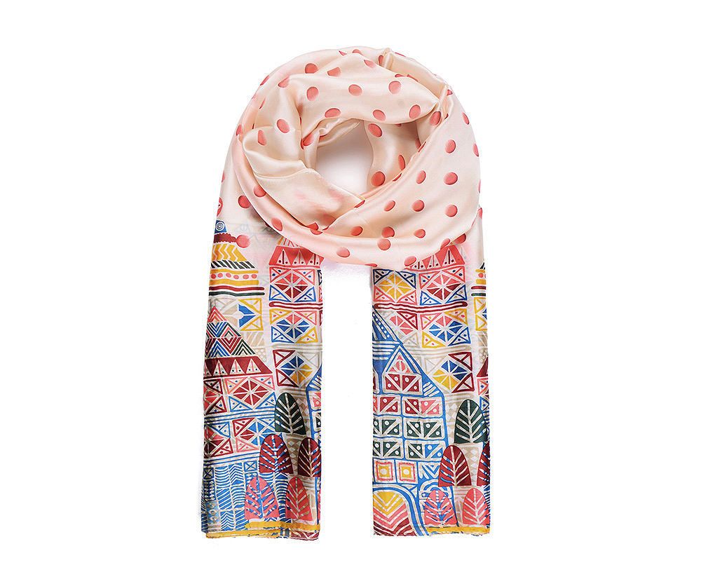 Multicolour city print silk like scarf