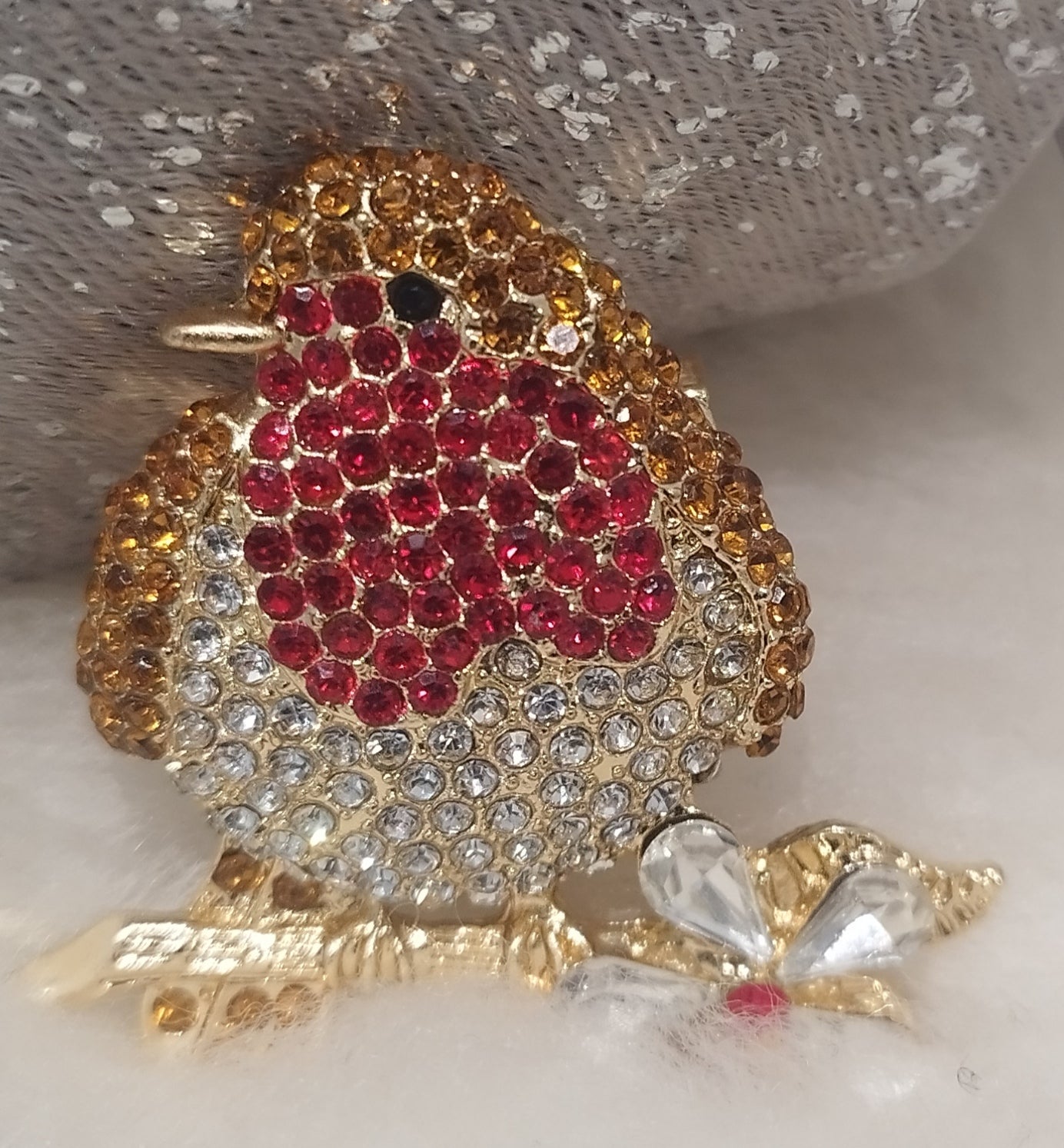 Diamante Robin Brooch