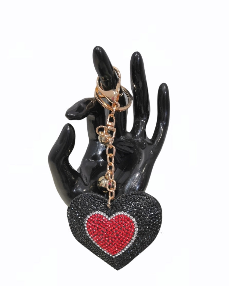 Padded Black Heart Diamante Keyring