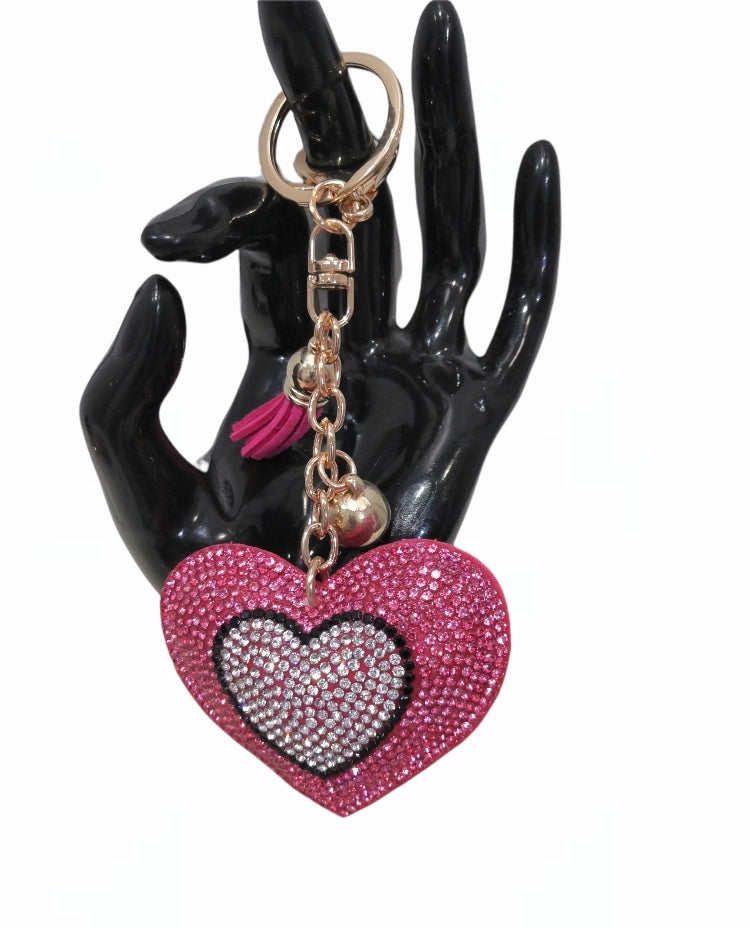 Padded Pink Heart Diamante Keyring