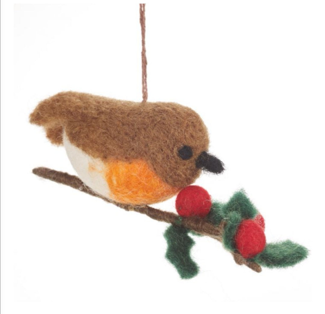 Christmas Robin on a Branch Xmas decoration