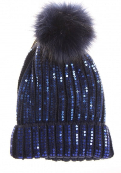 Soft knit sequinned, lined bobble hat